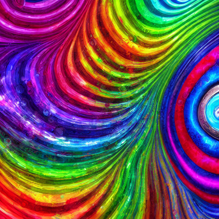 Colorful concentric circles with psychedelic rainbow palette and glossy finish