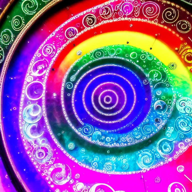 Colorful Psychedelic Spiral Pattern with Bubble-Like Details