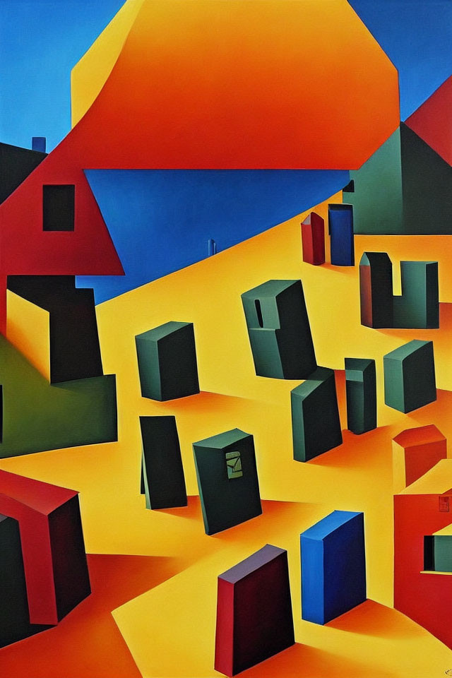 Vivid Abstract Geometric Cityscape Painting