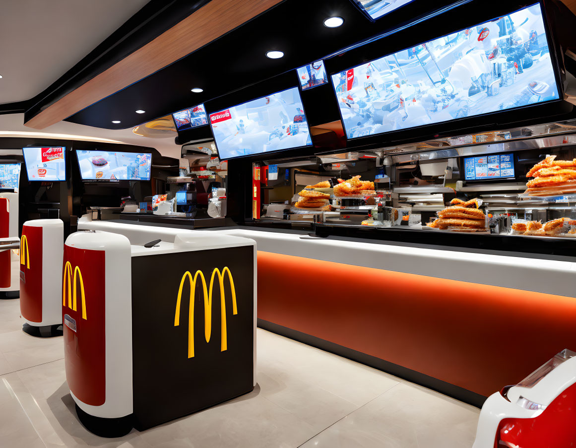 Sleek McDonald's Interior Design with Digital Menus & Red-Yellow Color Scheme