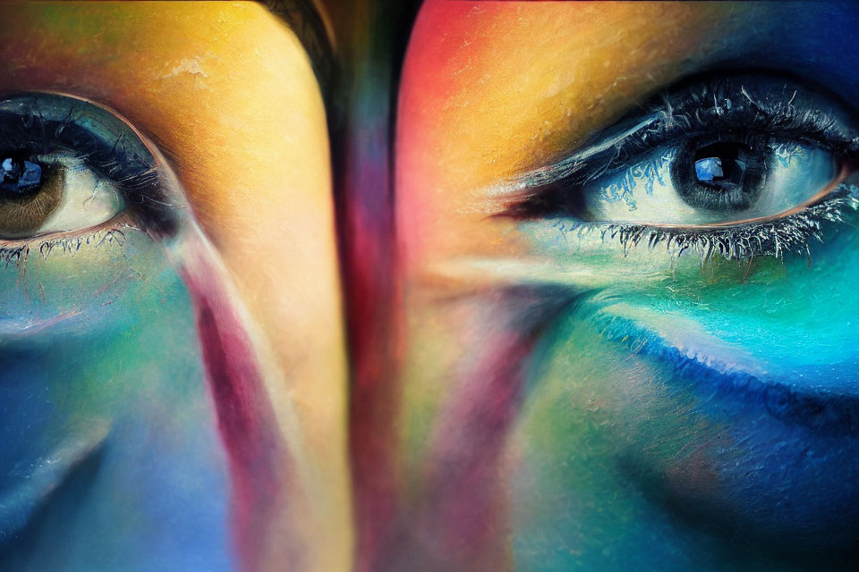 Person's Face with Vibrant Rainbow Colors Highlighting Eyes