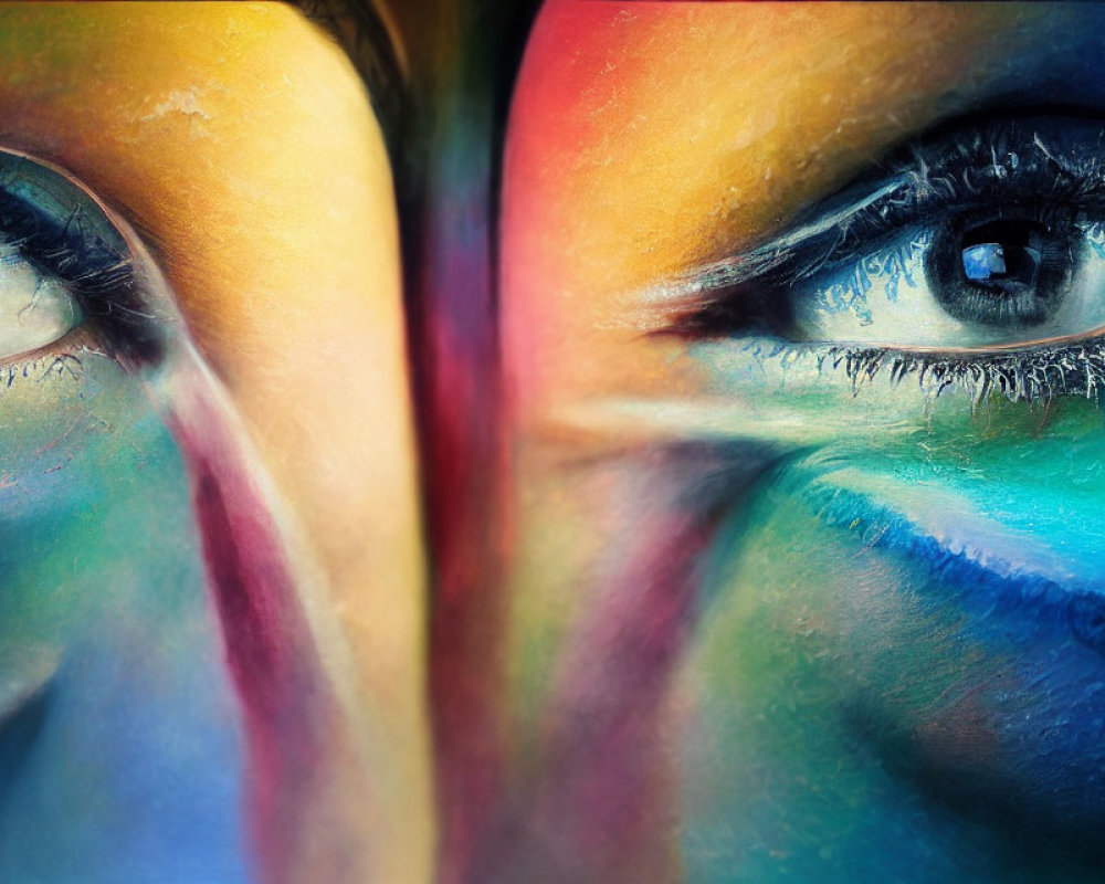 Person's Face with Vibrant Rainbow Colors Highlighting Eyes