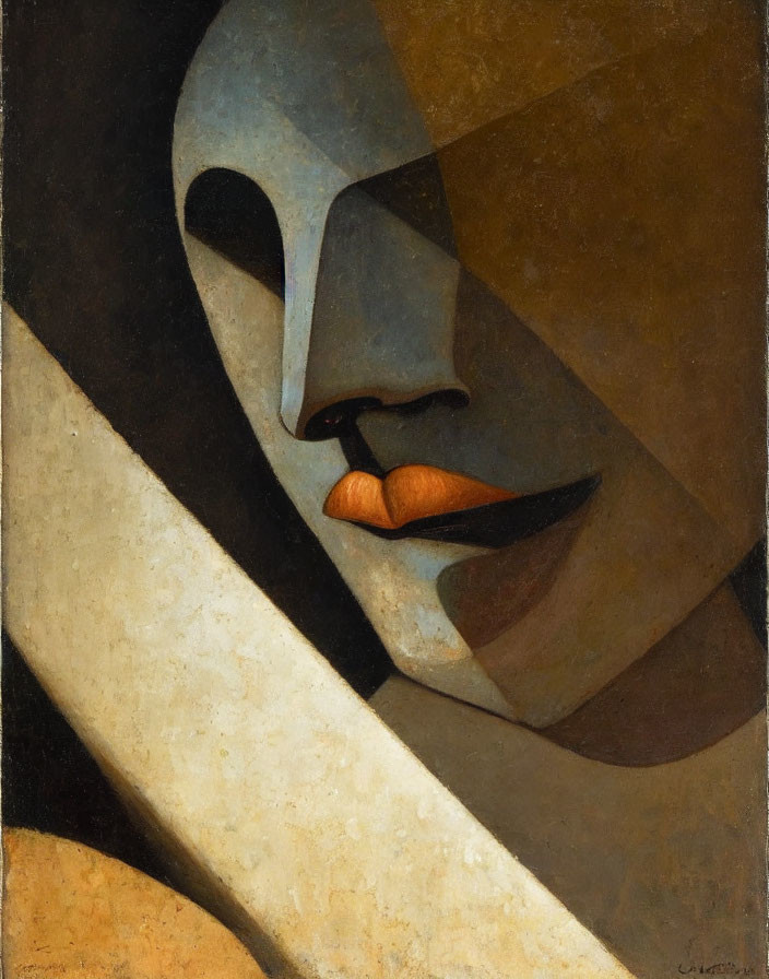 Geometric Cubist Portrait in Warm Earthy Tones