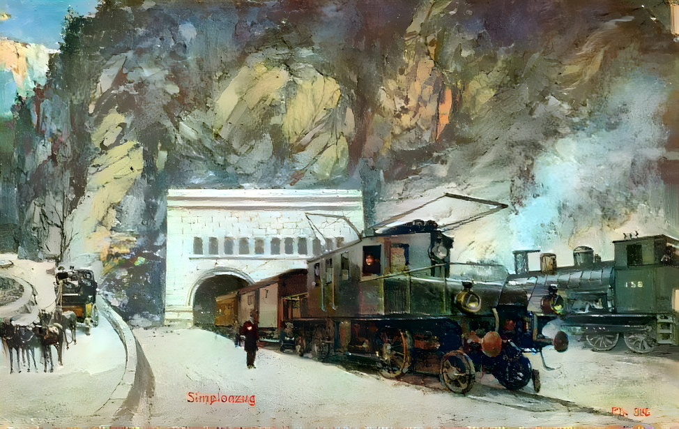 Vintage postcard for Simplon trains. 