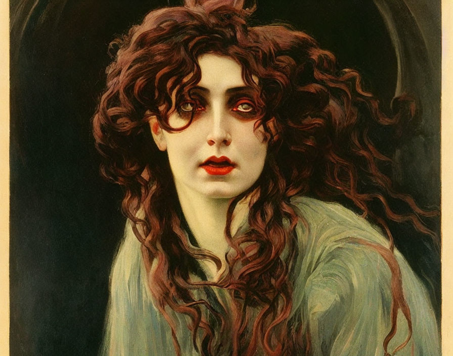 Portrait of a Woman with Voluminous Auburn Hair