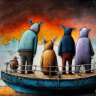 Anthropomorphic Kangaroos in Sweaters Watch Sunset on Boat