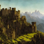 Ancient castle with towers in rugged mountain landscape