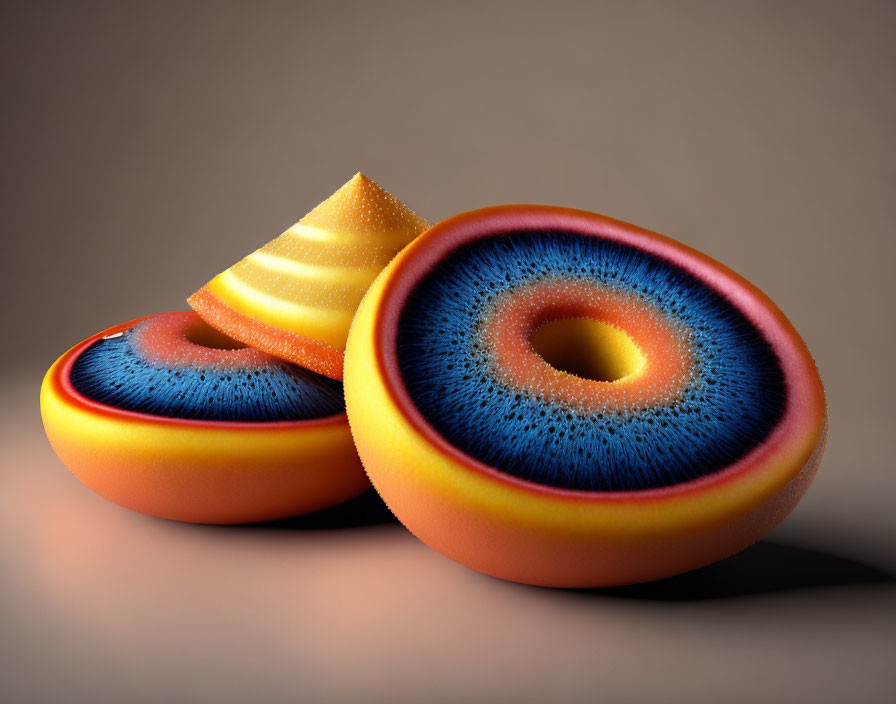 Colorful Abstract Textured Coiled Sculptures in Orange and Blue Gradient