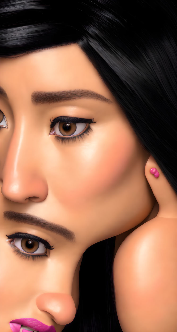 Detailed Close-up Illustration of Woman with Prominent Eyelashes and Pink Lips