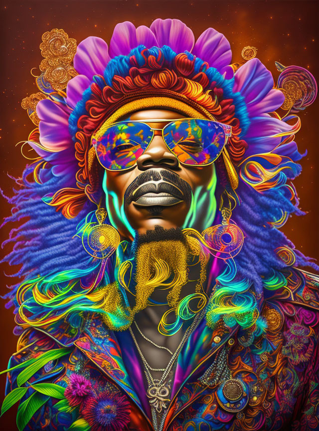 Colorful portrait of a man with dreadlocks and sunglasses