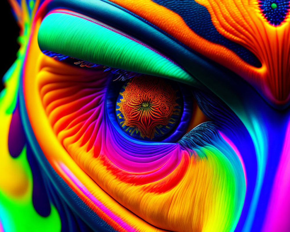 Colorful swirling abstract digital artwork with intricate eye-like patterns