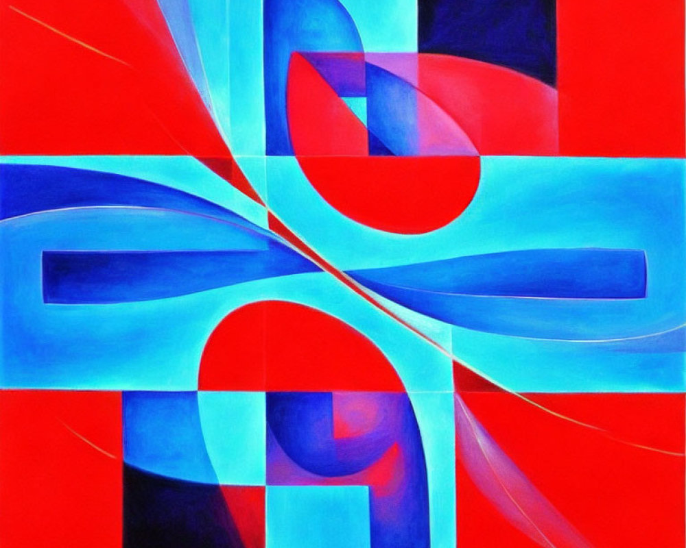 Vibrant Red and Blue Abstract Geometric Painting