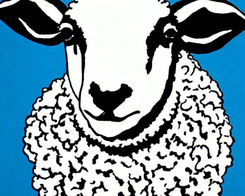 Sheep illustration in black and white on bright blue background