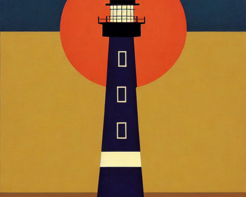 Stylized lighthouse art with bold colors & geometric shapes