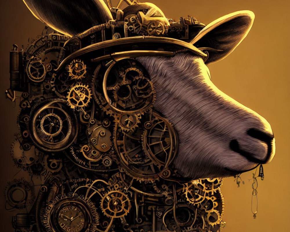 Steampunk Kangaroo Head Artwork with Metallic Gears