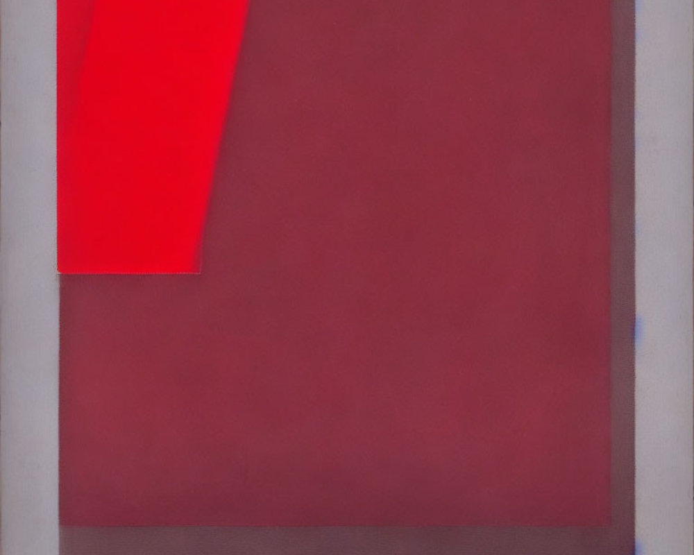 Red square overlaid by vertical rectangle in abstract painting