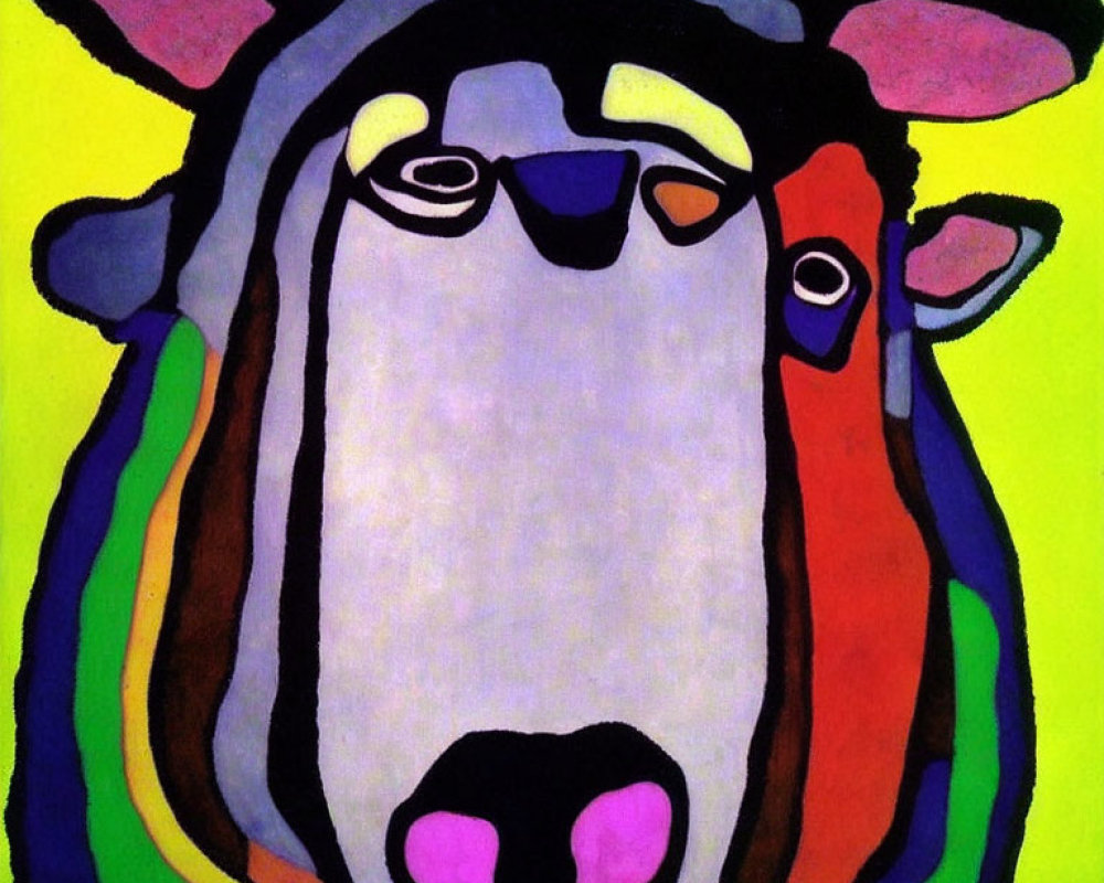 Vibrant abstract painting of a cow in cubist style