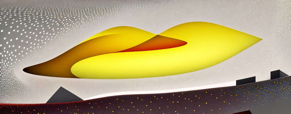 Yellow wavy lips in abstract digital art