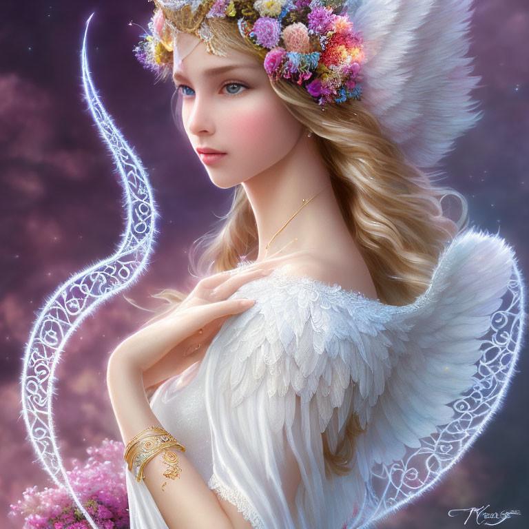 Ethereal being with angelic wings in digital art