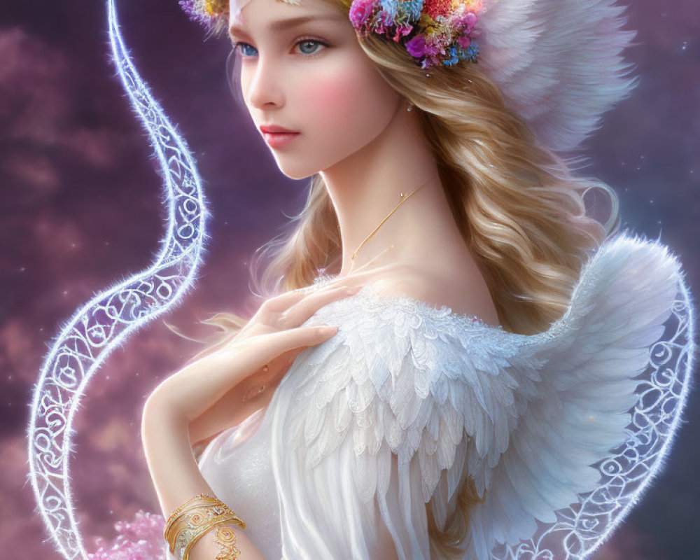 Ethereal being with angelic wings in digital art