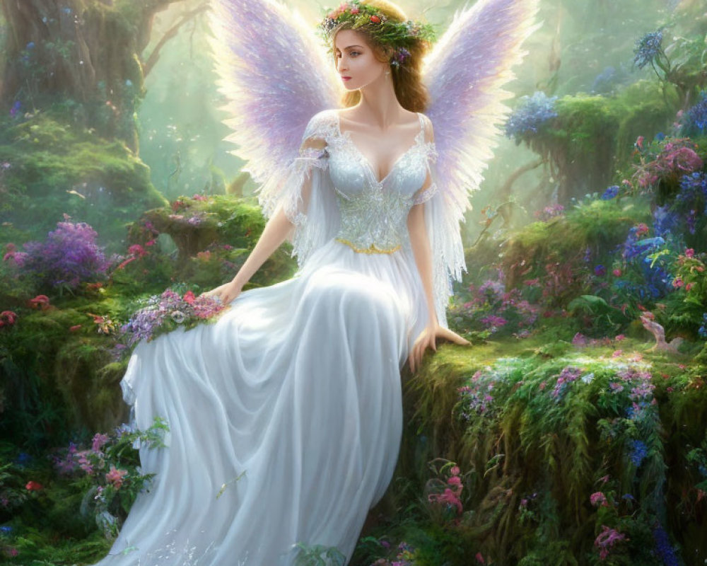 Ethereal fairy with translucent wings in serene fantasy illustration