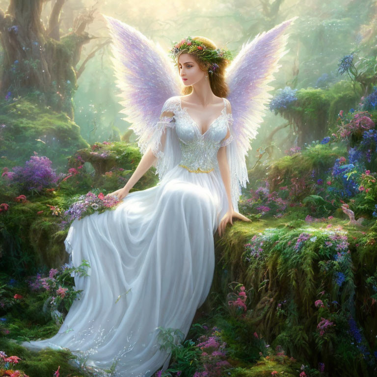 Ethereal fairy with translucent wings in serene fantasy illustration