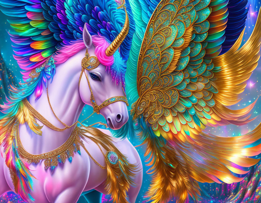 Colorful Unicorn with Shimmering Horn and Rainbow Mane