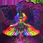 Golden Attired Woman with Multicolored Wings in Majestic Display