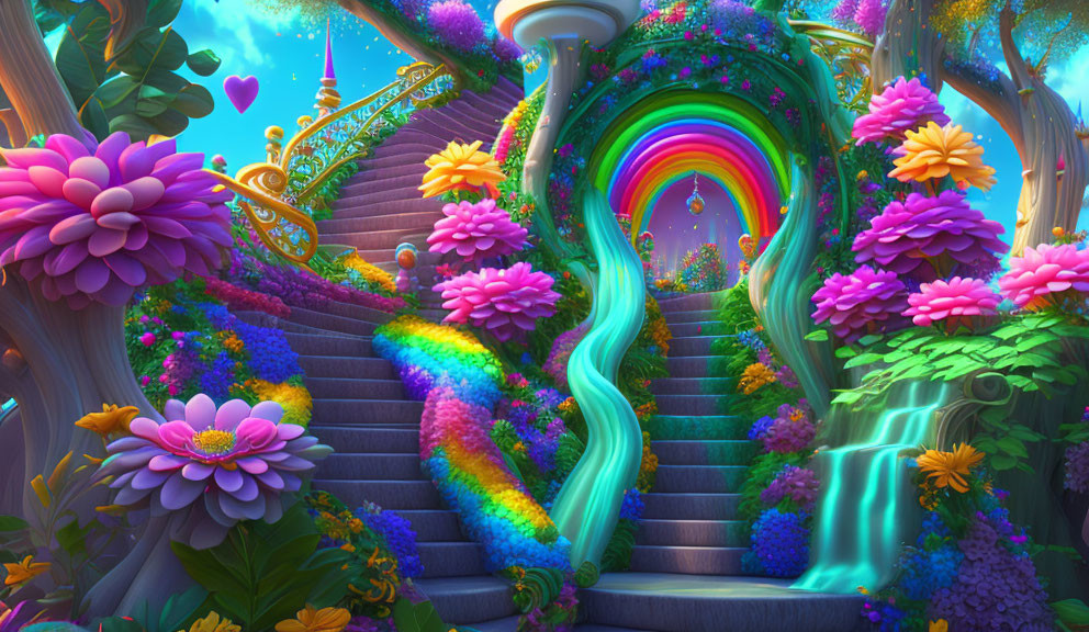 Colorful Rainbow Arch Over Fantasy Landscape