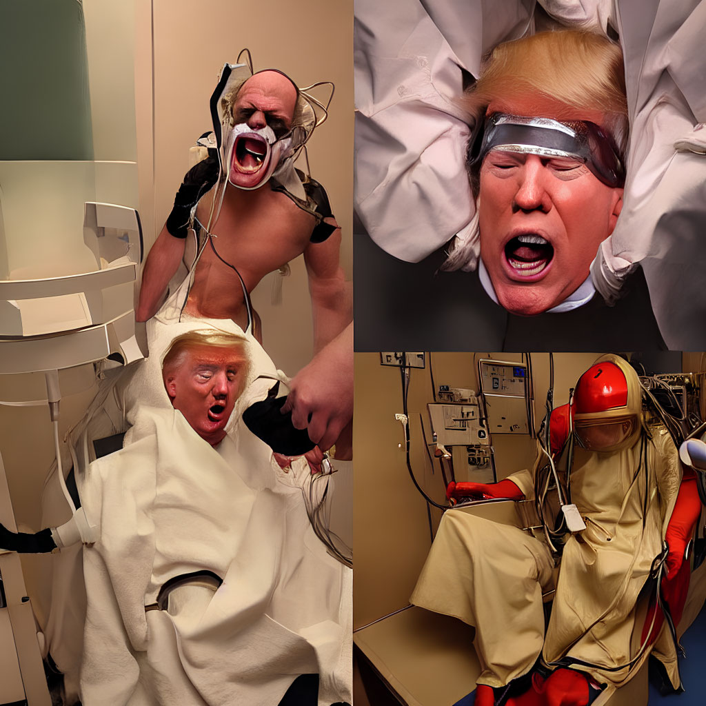 Four Images: Exaggerated Facial Expressions in Dental, Science, and Medical Scenarios