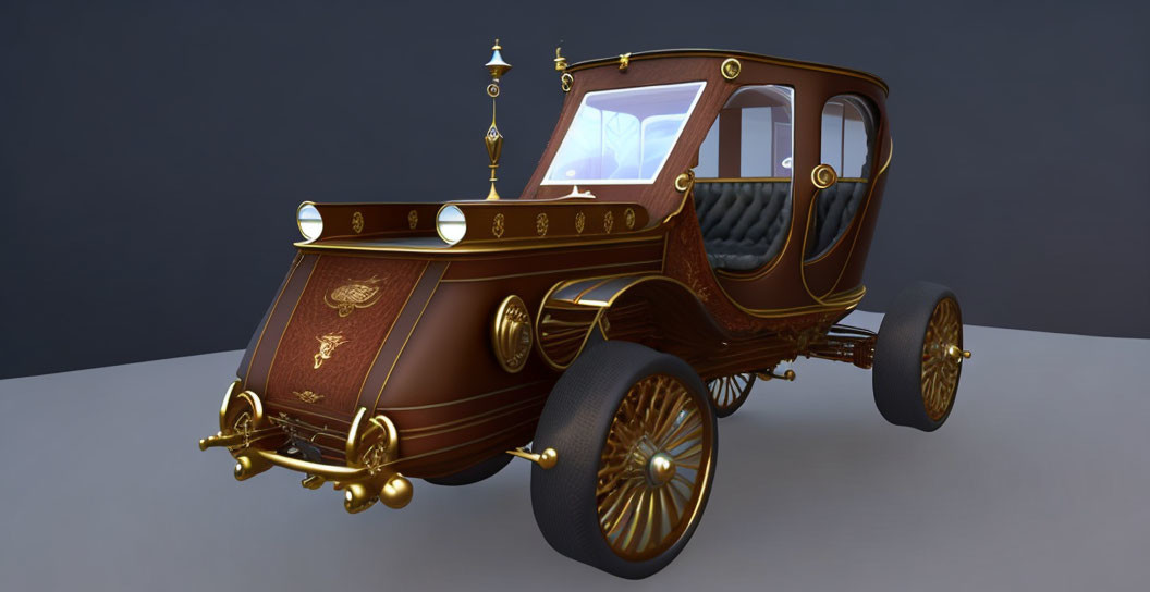 Vintage Fantasy Car with Ornate Detailing and Gold Accents