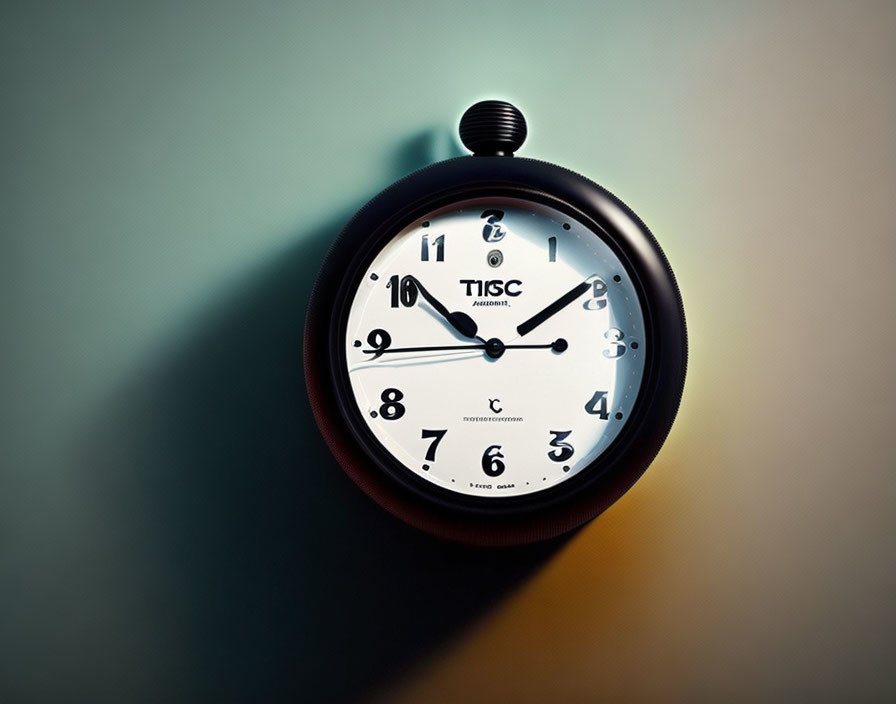 Distorted analog pocket watch on blue and brown gradient background