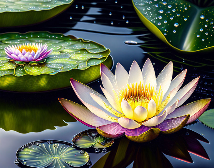 Colorful Lotus Flowers Blooming on Serene Pond