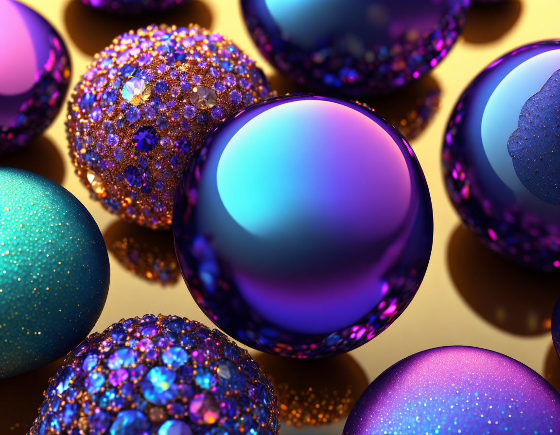 Colorful Glitter Spheres in Blue, Purple, and Gold