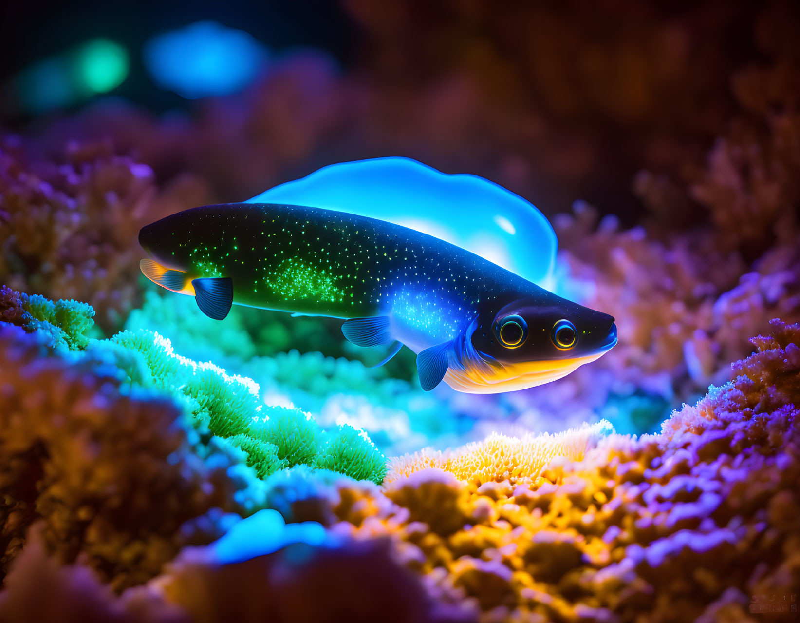 Colorful Fish Swimming Above Coral in Vibrant Underwater Scene