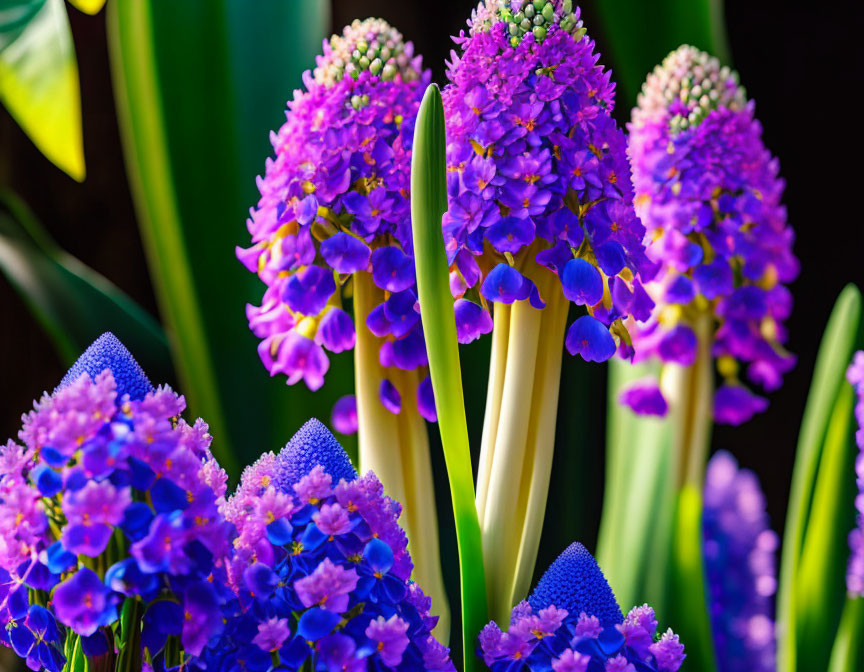 Purple Hyacinth Flowers in Full Bloom with Lush Green Foliage