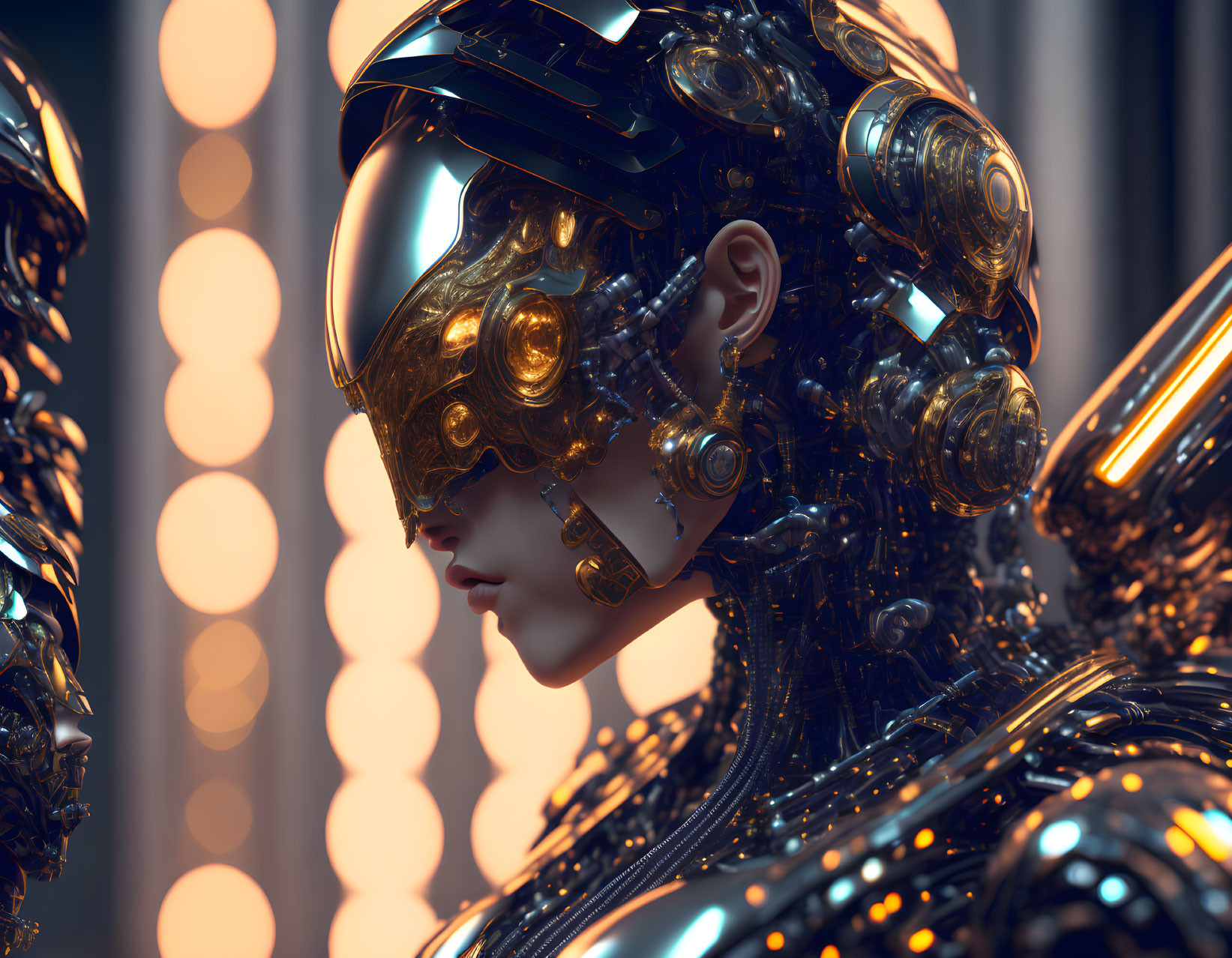 Detailed Close-Up of Humanoid Futuristic Robot