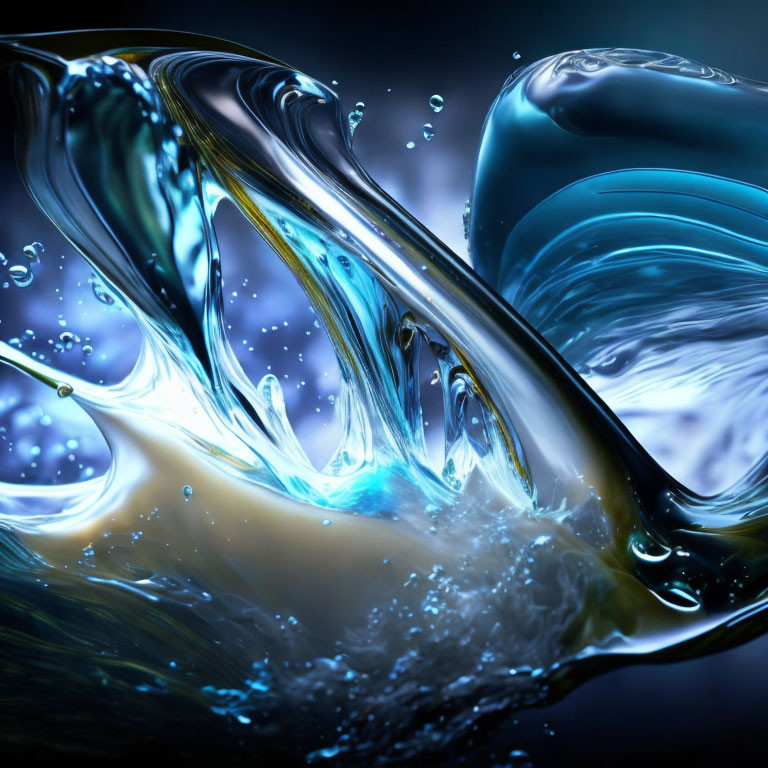 Close-up Water Splash: Swirling Blues & Golds