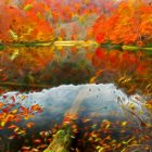 Colorful Rolling Hills Painting with Sunset Sky and Central Flower Burst