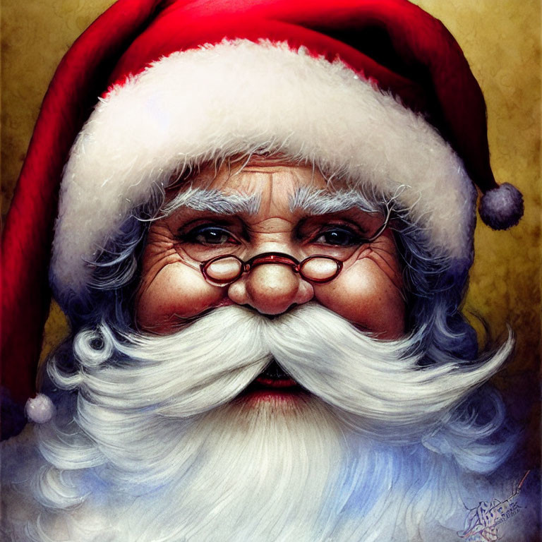 Detailed Santa Claus Illustration with Red Hat and White Beard