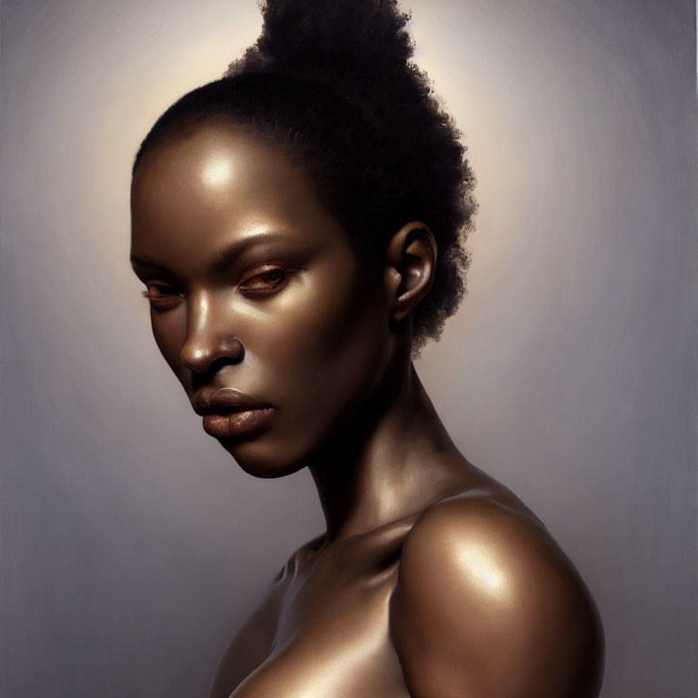 Portrait of Woman with Striking Features and Dramatic Lighting