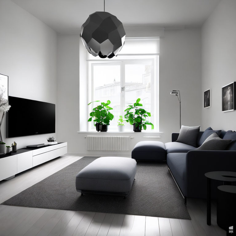 Contemporary Living Room with Gray Sofa and Minimalist Decor