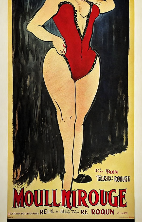 Classic Moulin Rouge Poster with Woman in Red Outfit and Text