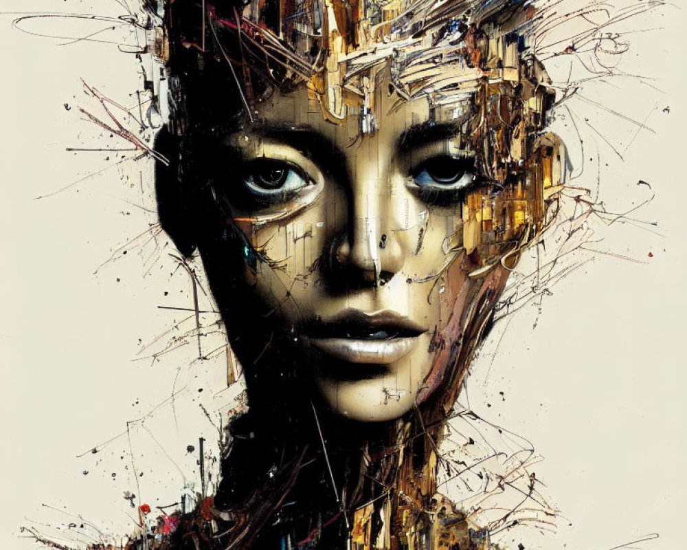 Colorful Abstract Portrait of Fragmented Female Figure