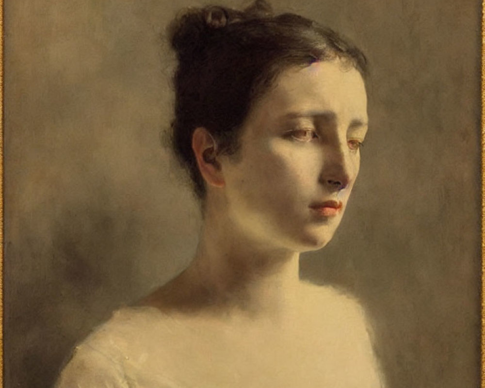 Portrait of Woman with Thoughtful Expression and Sideways Gaze