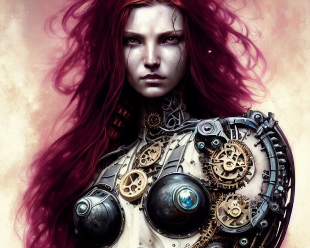 Digital Artwork: Woman with Red Hair & Steampunk Mechanical Body