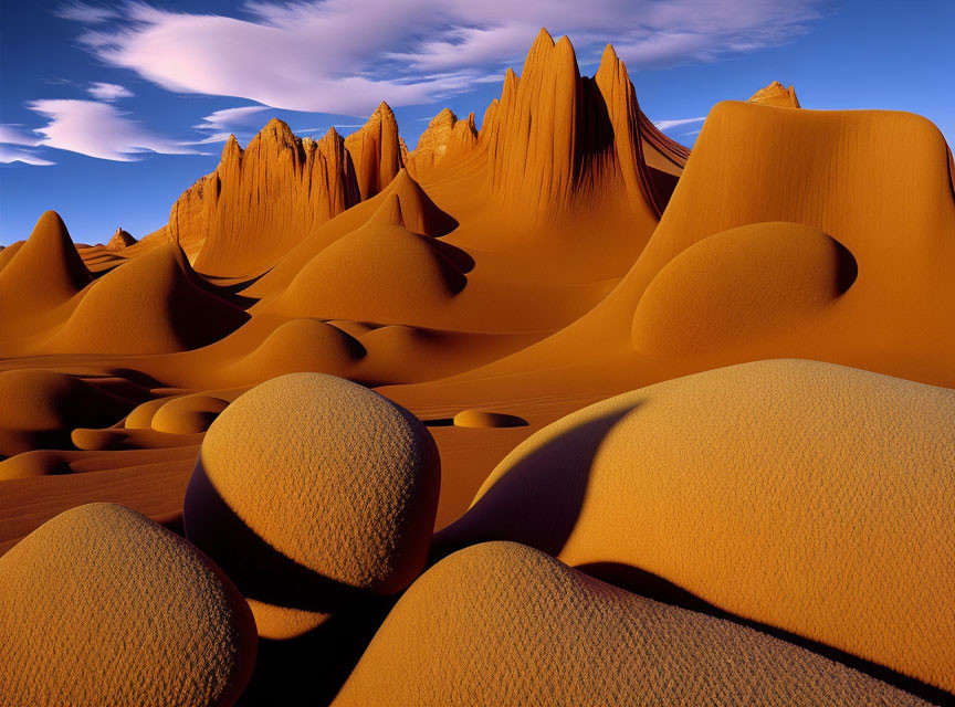 Orange Sand Dunes Against Blue Sky: Surreal Desert Landscape