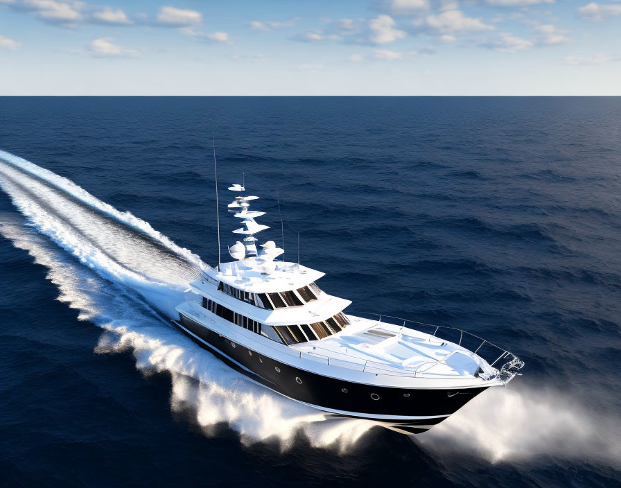 Luxury Yacht Cruising on Blue Ocean with Multiple Decks