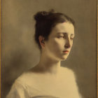 Portrait of Woman with Thoughtful Expression and Sideways Gaze