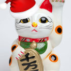 Cat Santa Figurine with Gilded Tail and Bell Beside Mini Presents